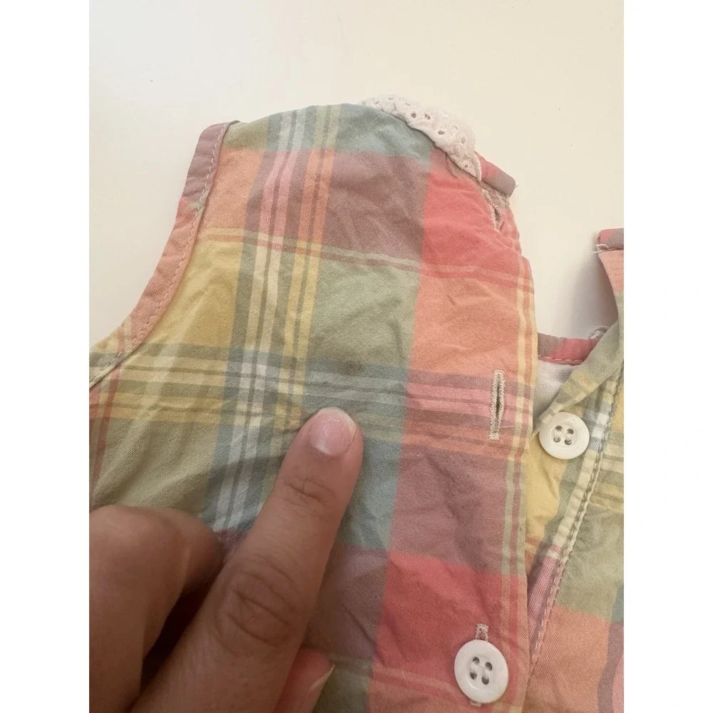Dondolo Pastel Plaid Bubble Romper Smocked Blue Pink Yellow 12M 100% Cotton